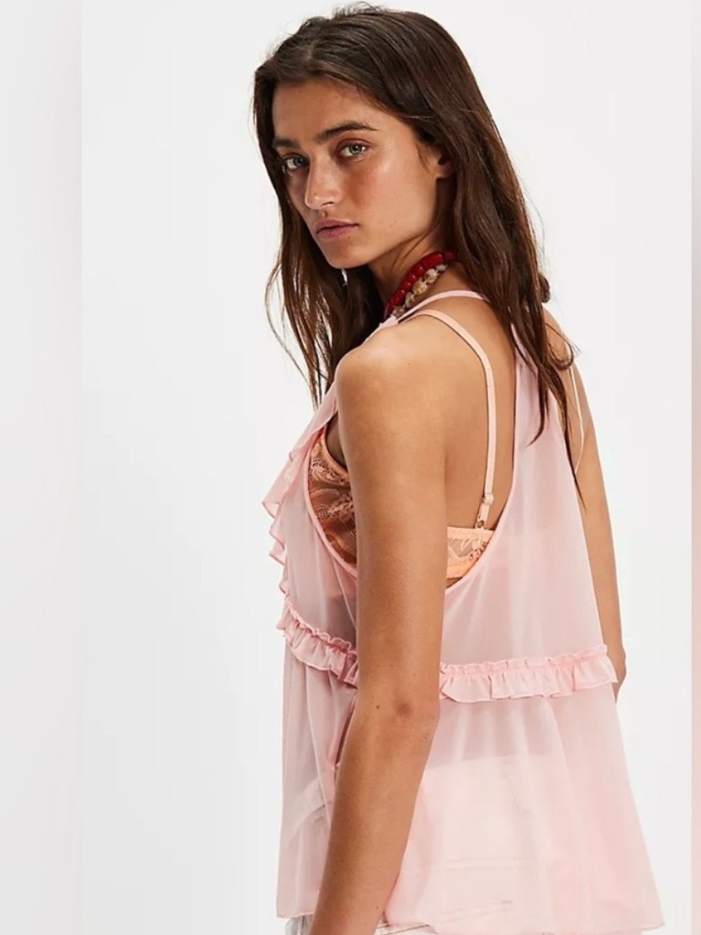 NWT FREE PEOPLE FEARLESS RUFFLE TOP ROSE BLUSH - Picture 2 of 4